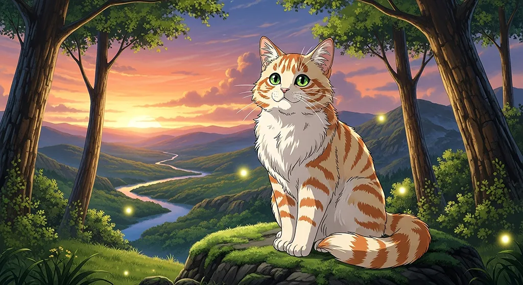 Aesthetic Anime Cat Sunset Wallpaper