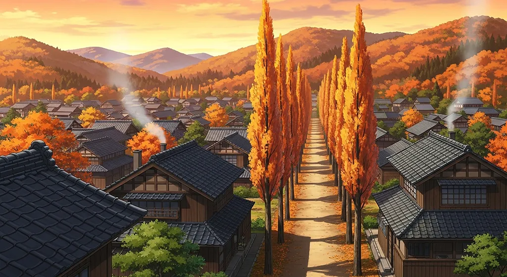 Anime Autumn Village Path Wallpaper