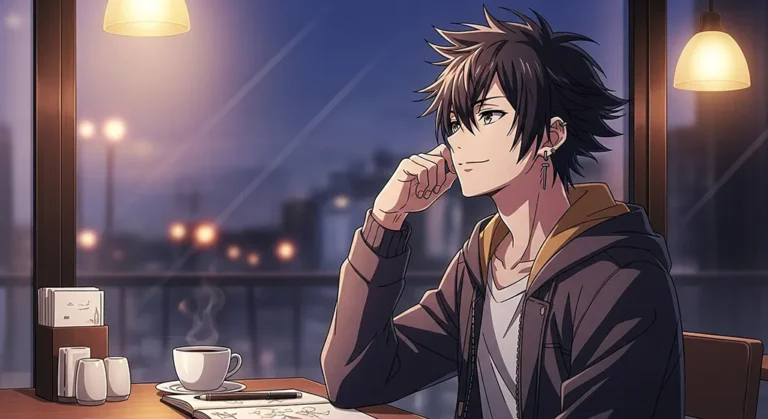Anime Boy Cafe Night Window Aesthetic Wallpaper
