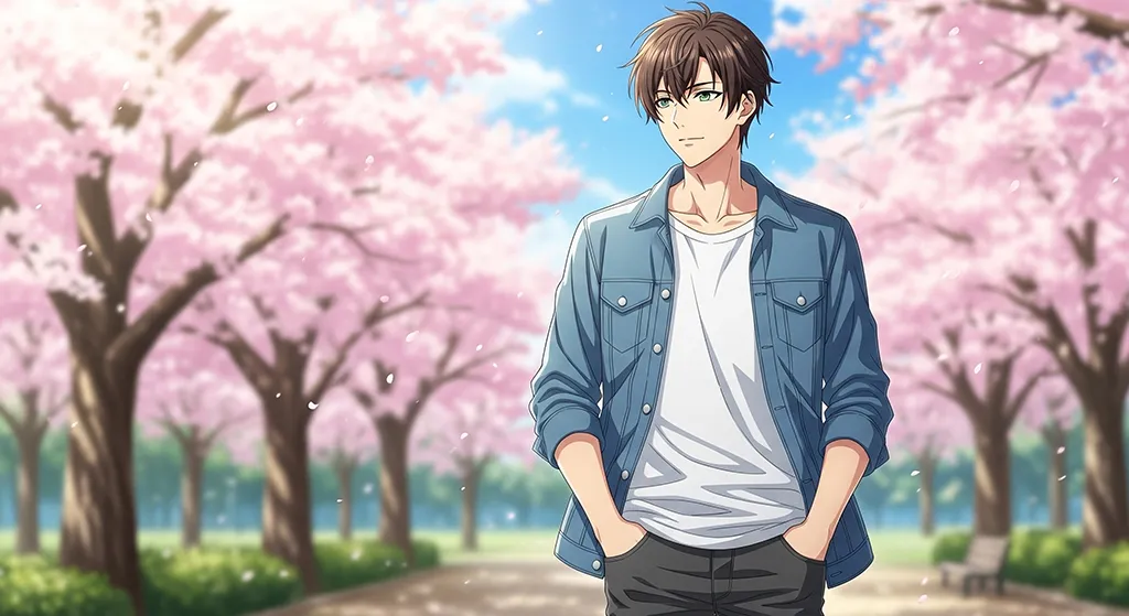 Anime Boy Cherry Blossom Park Wallpaper