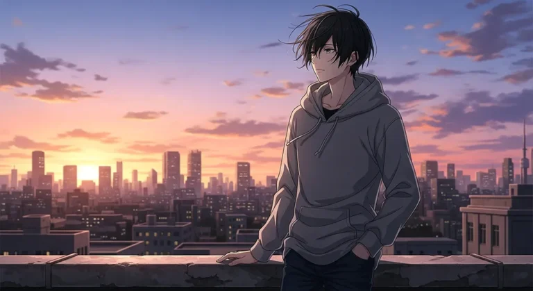 Anime Boy City Skyline Sunset Wallpaper