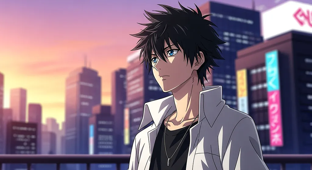 Anime Boy City Sunset Skyline Wallpaper