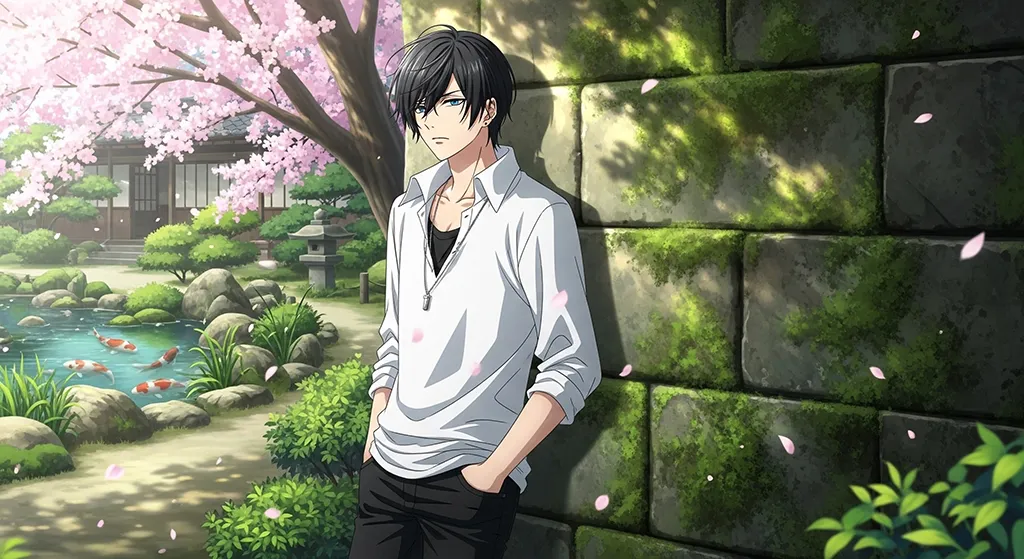 Anime Boy Japanese Garden Sakura Wallpaper