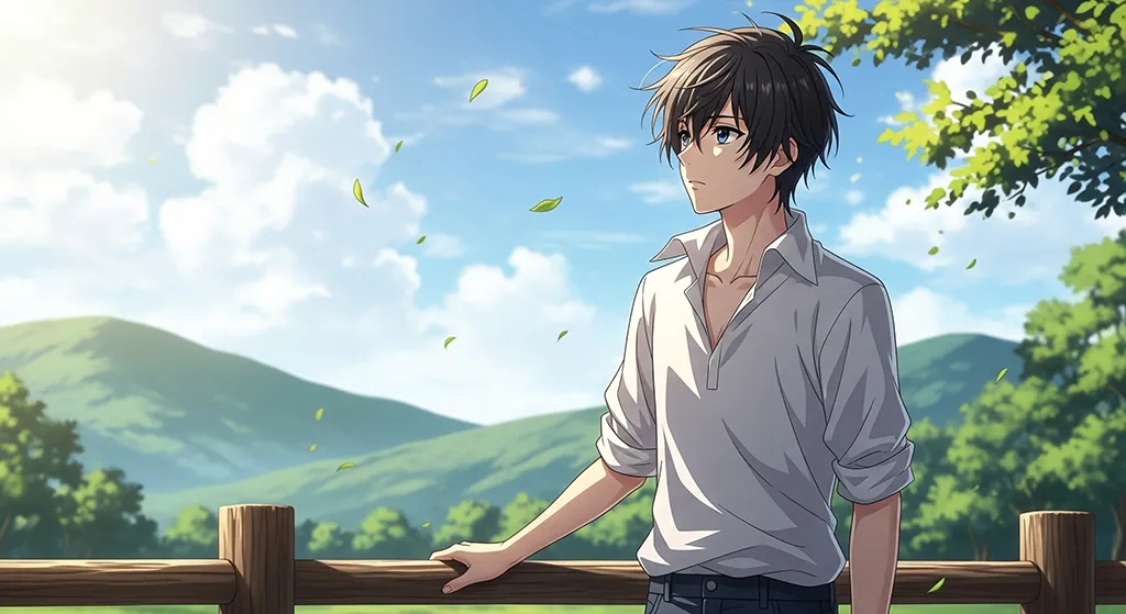 Anime Boy Mountain Nature View Wallpaper