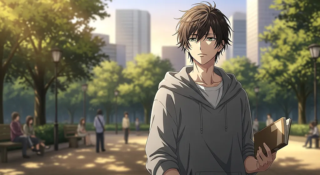 Anime Boy Reading Book in Park Wallpaper