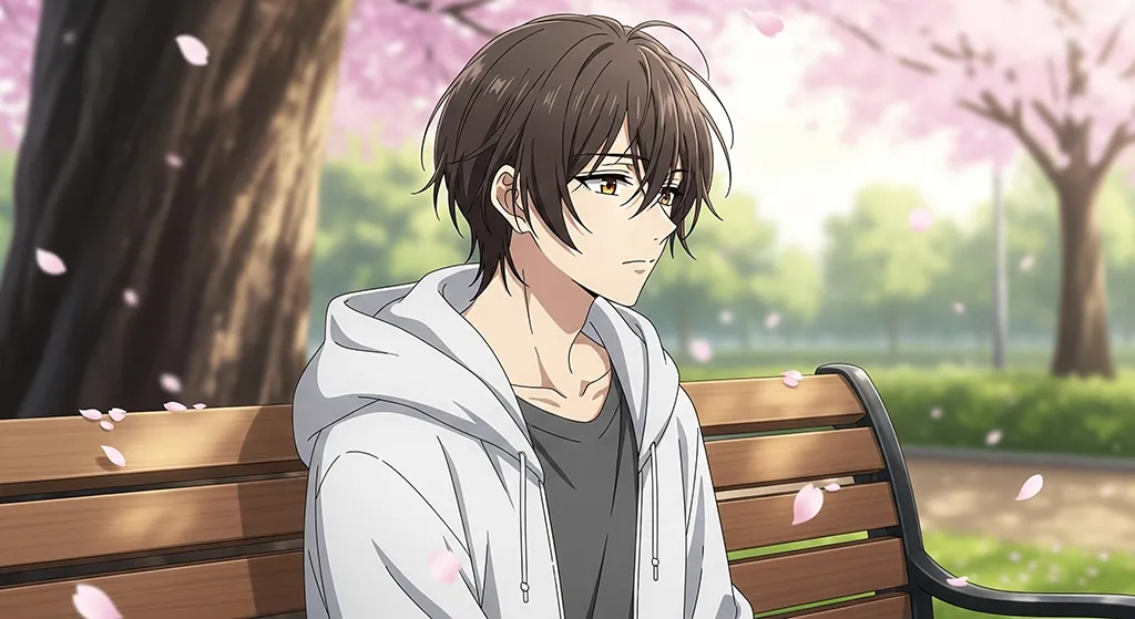 Anime Boy Sitting Park Bench Sakura Wallpaper