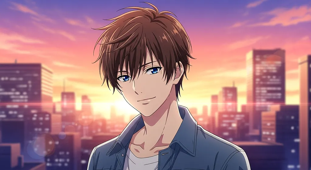 Anime Boy Sunset City Portrait Wallpaper