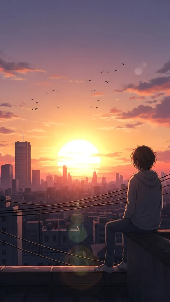Anime Boy Sunset City Wallpaper