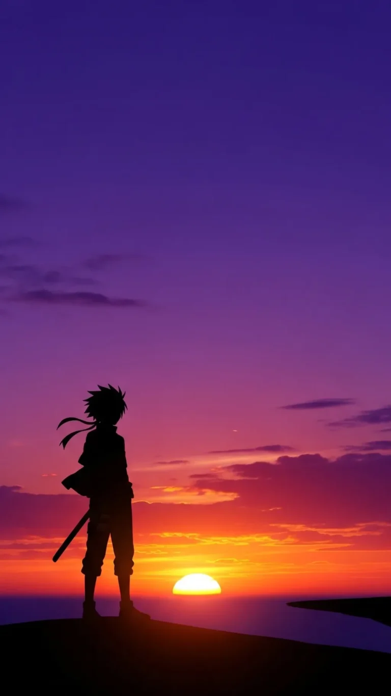 Anime Boy Sunset Samurai Silhouette Phone Wallpaper