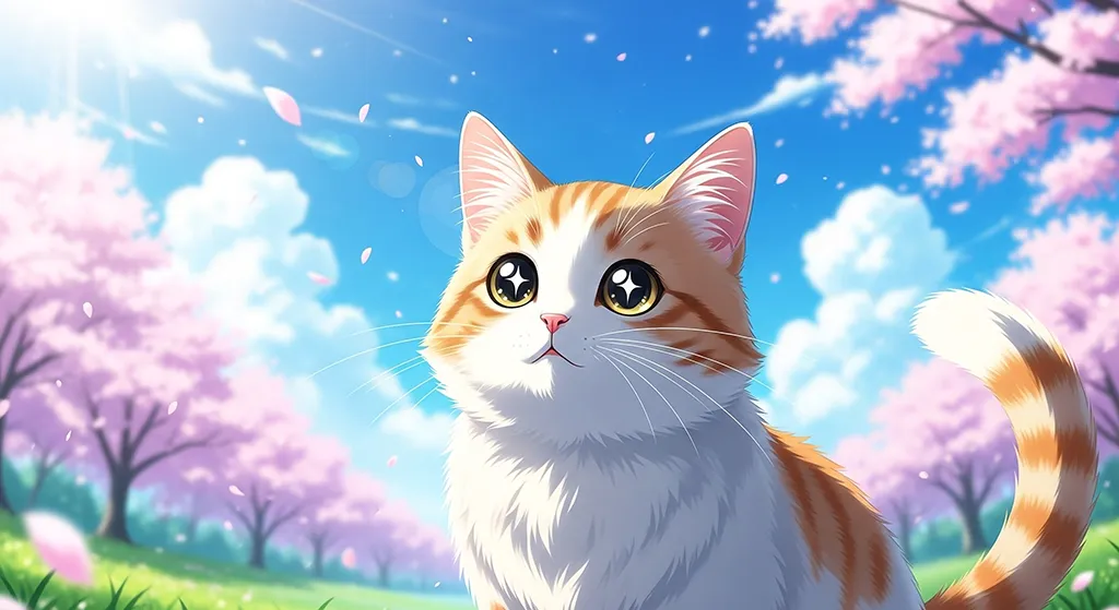 Anime Cat Cherry Blossom Wallpaper