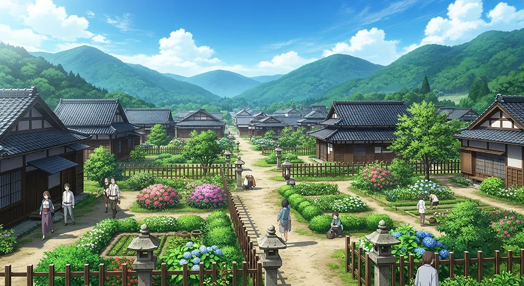 Anime Countryside Village Garden Wallpaper