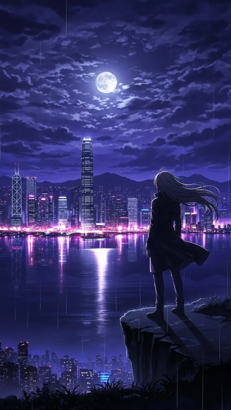 Anime Cyberpunk Moon City Wallpaper