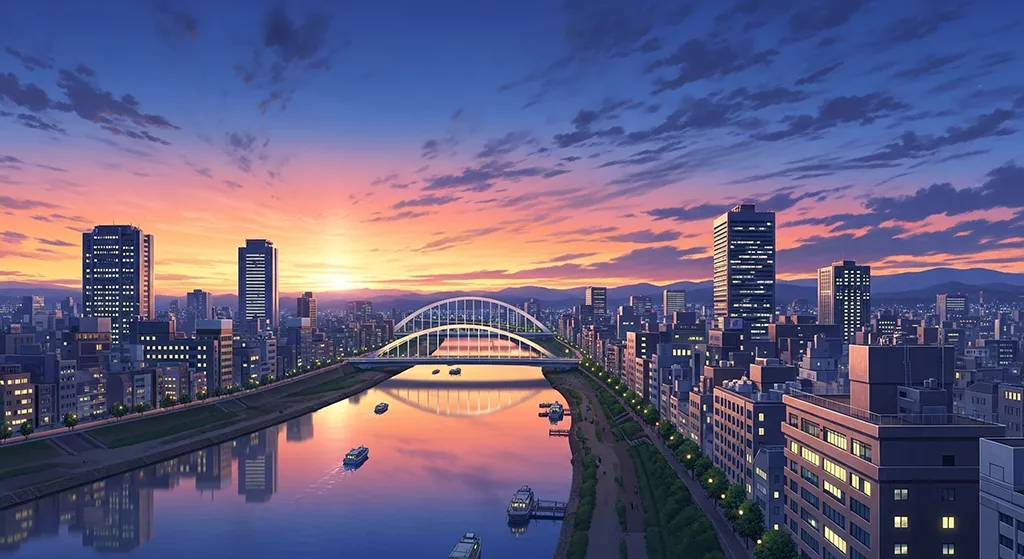Anime Cyberpunk Sunset City Highway Wallpaper