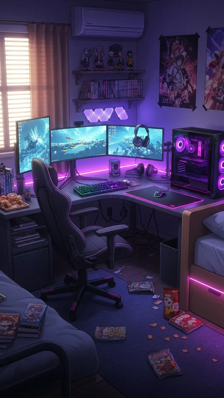 Anime Gaming Room Setup Wallpaper
