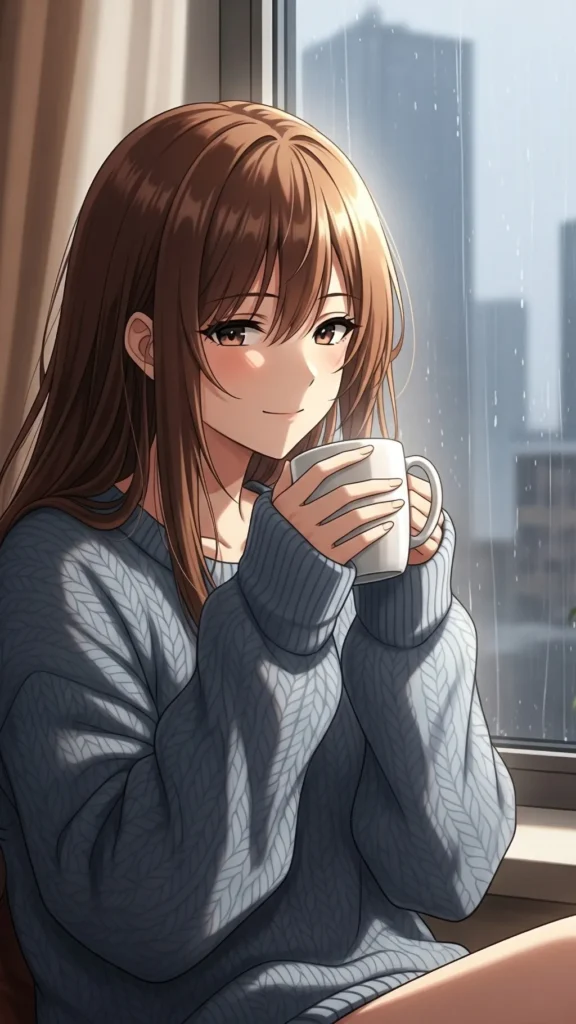 Anime Girl Coffee Rainy Window Wallpaper