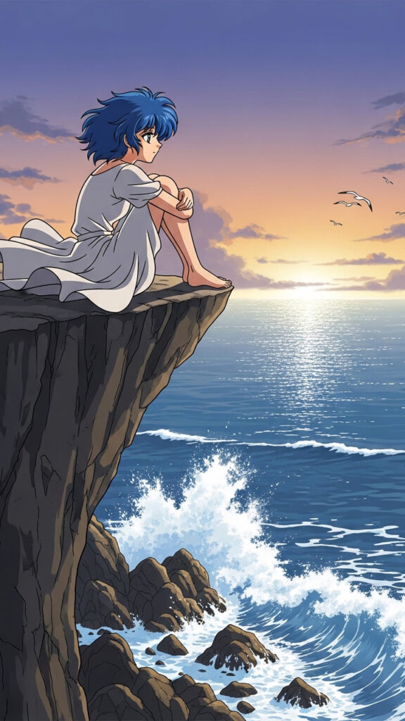 Anime Girl Ocean Sunset Wallpaper