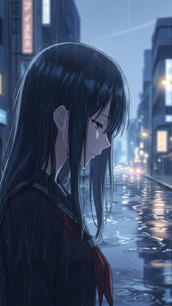 Anime Girl Rainy Night Wallpaper
