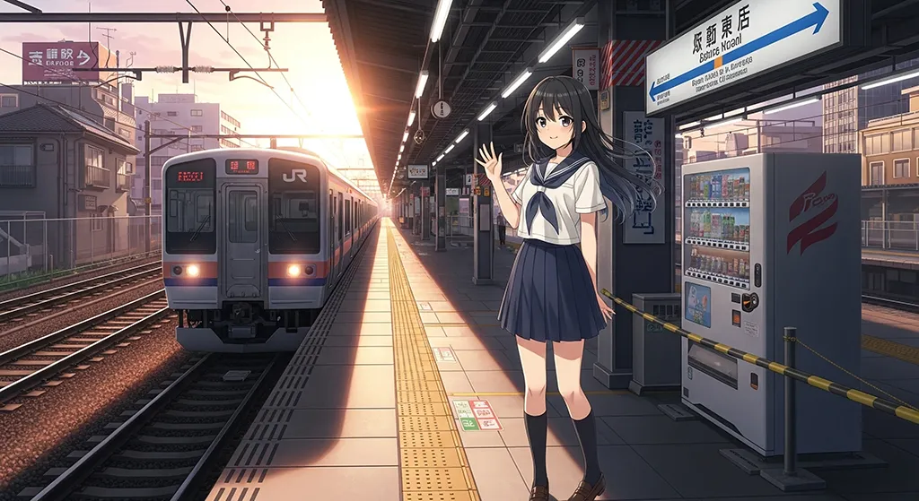 Anime Girl Train Platform Wallpaper