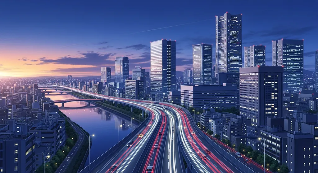 Anime Highway City Night Lights Wallpaper
