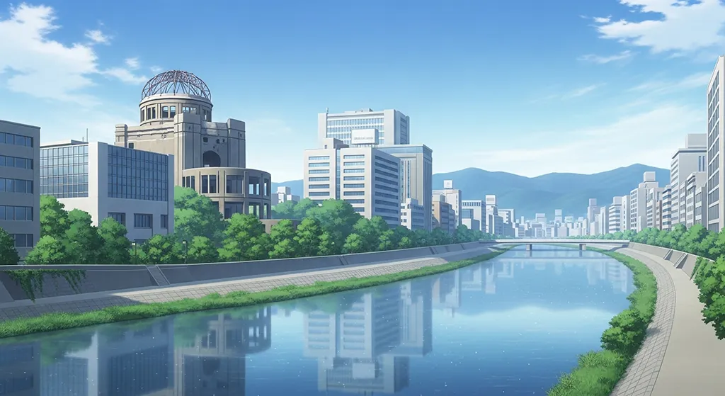 Anime Hiroshima River City Day Wallpaper