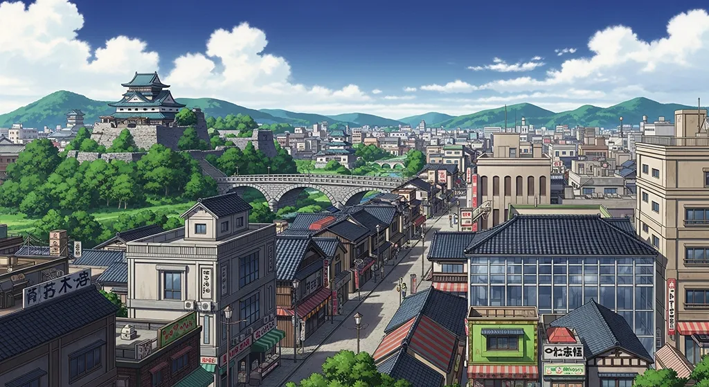 Anime Japanese Town Day View Wallpaper