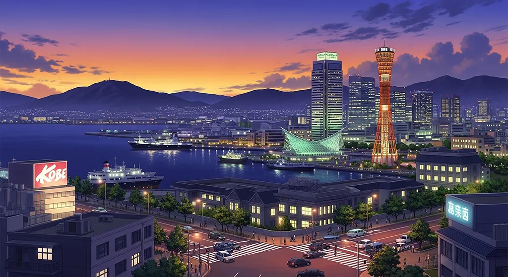 Anime Kobe Harbor Sunset Wallpaper