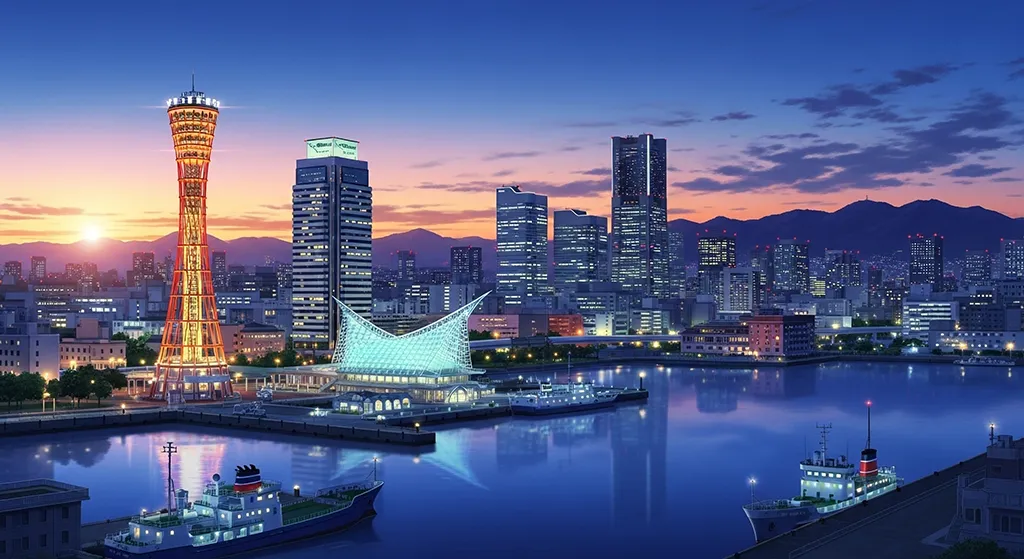 Anime Kobe Harbor Tower Night Wallpaper