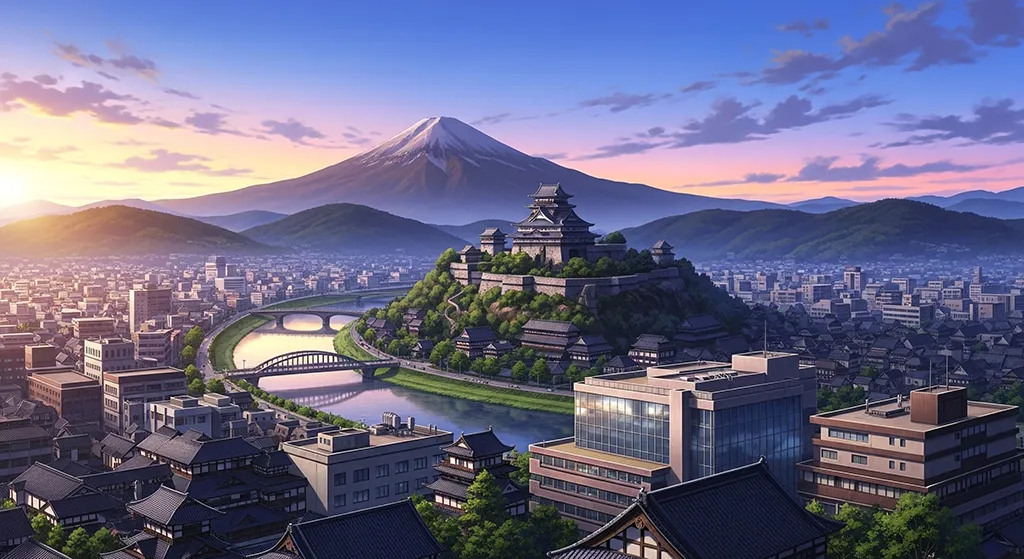 Anime Mount Fuji Castle City Wallpaper