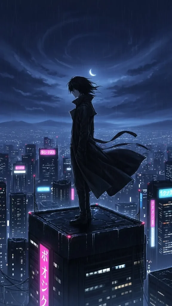 Anime Night City Rain Wallpaper