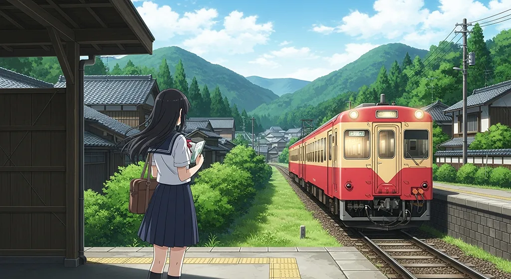 Anime Train in Village Wallpaper
