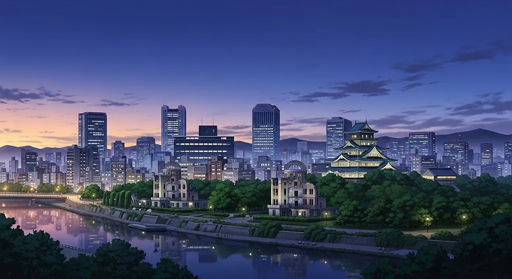 Anime Osaka Castle Night City Wallpaper