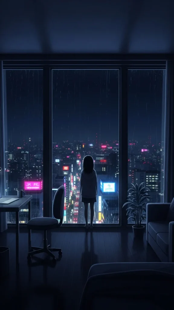 Anime Rainy City Window Wallpaper