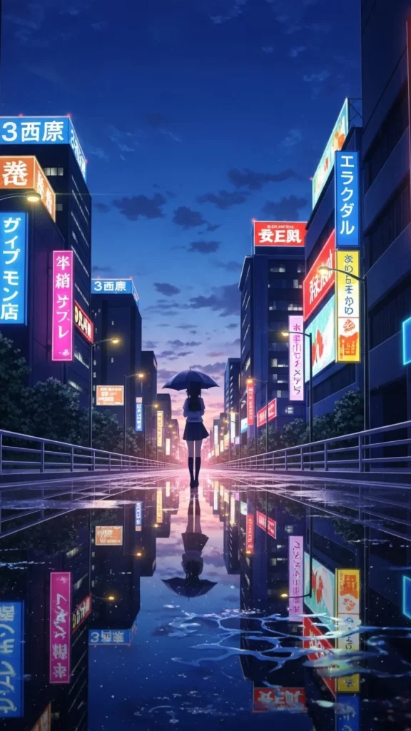Anime Rainy Neon City Wallpaper