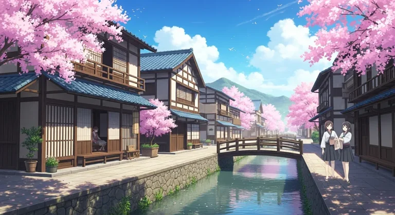 Anime Sakura Canal Street Wallpaper