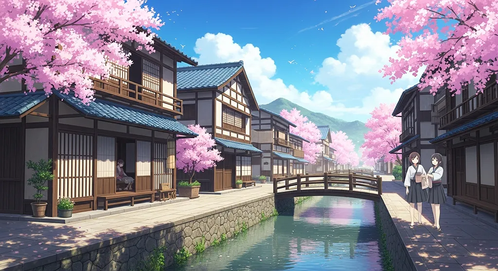 Anime Sakura Canal Street Wallpaper