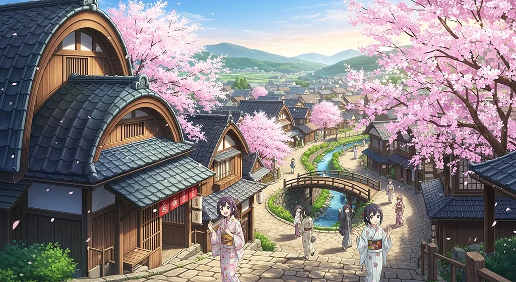 Anime Sakura Festival Village Wallpaper