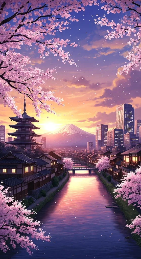 Anime Sakura River City Phone Wallpaper