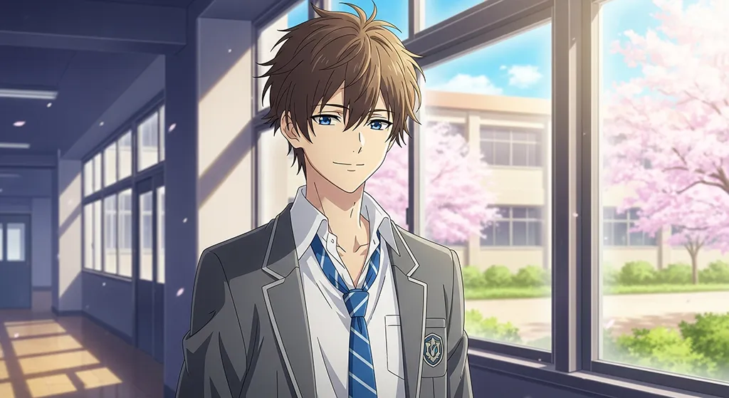 Anime School Boy Hallway Sakura Wallpaper