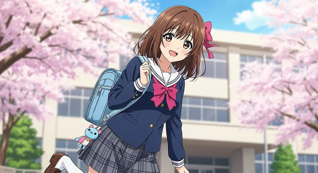 Anime School Girl Cherry Blossom Wallpaper