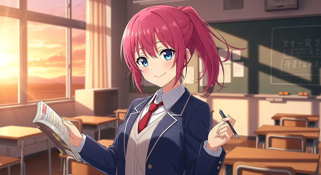 Anime School Girl Classroom Sunset Wallpaper