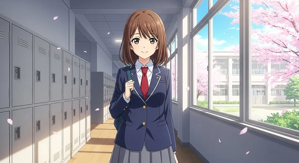 Anime School Girl Hallway Sakura Wallpaper