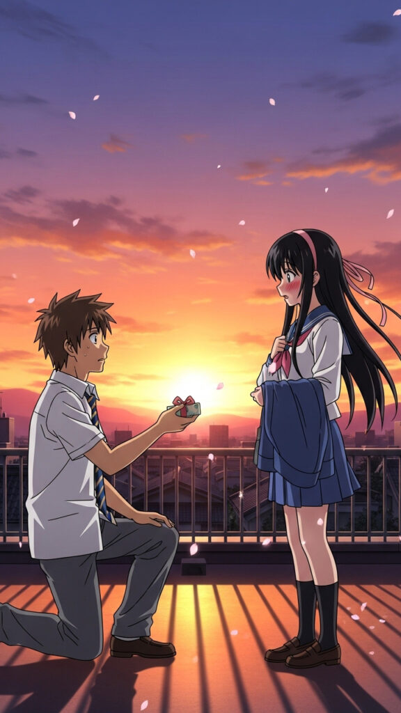 Anime School Rooftop Love Confession Wallpaper