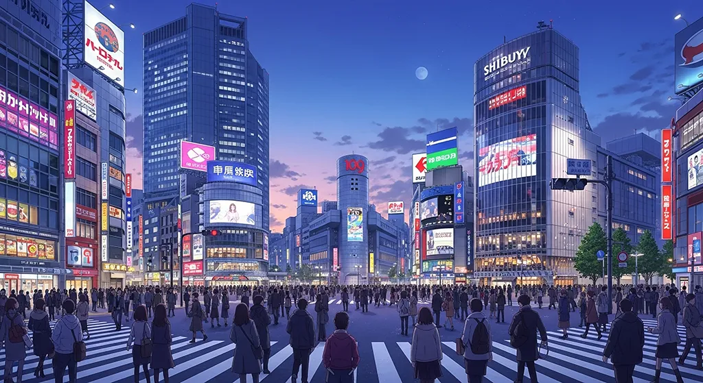 Anime Shibuya Crossing Night Wallpaper