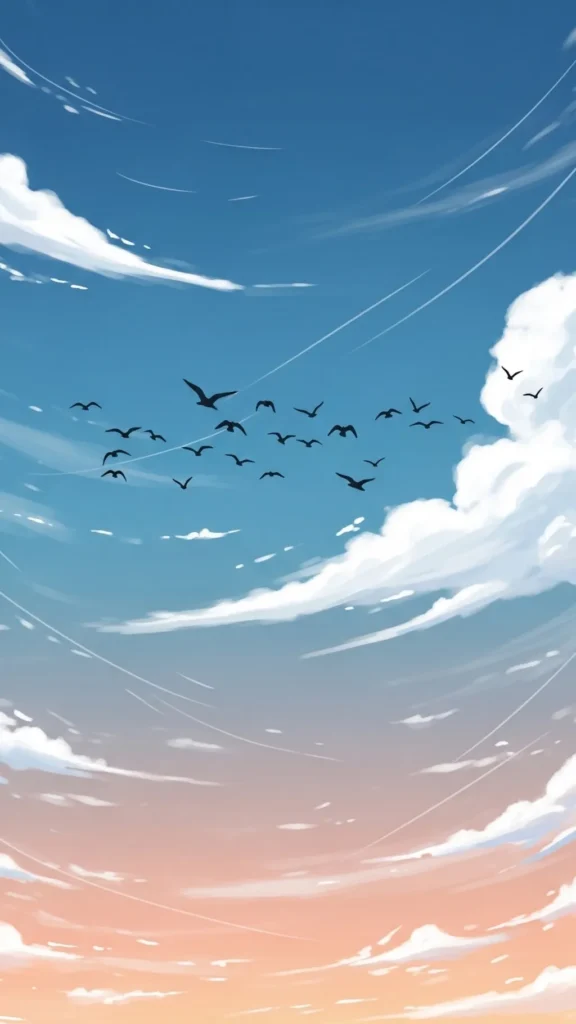 Anime Sky Birds Aesthetic Wallpaper