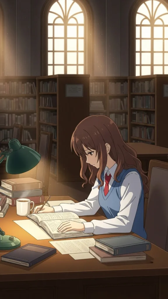 Anime Study Girl Library Wallpaper