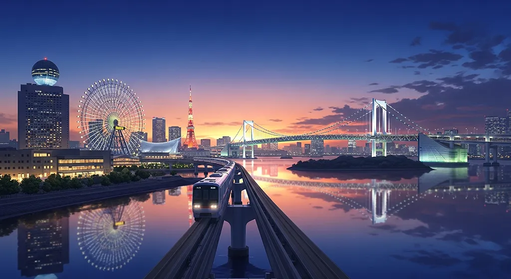 Anime Tokyo Bay Rainbow Bridge Night Wallpaper