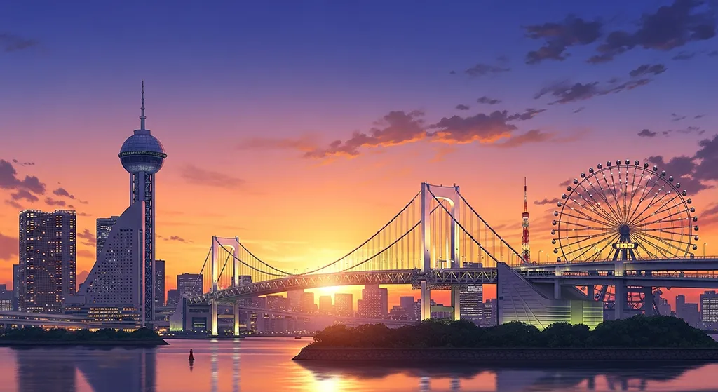 Anime Tokyo Bay Sunset Bridge Wallpaper
