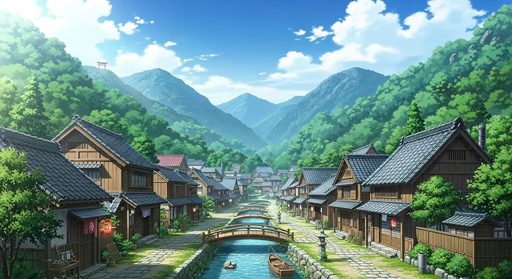 Anime Traditional Town Sakura Street Wallpaper