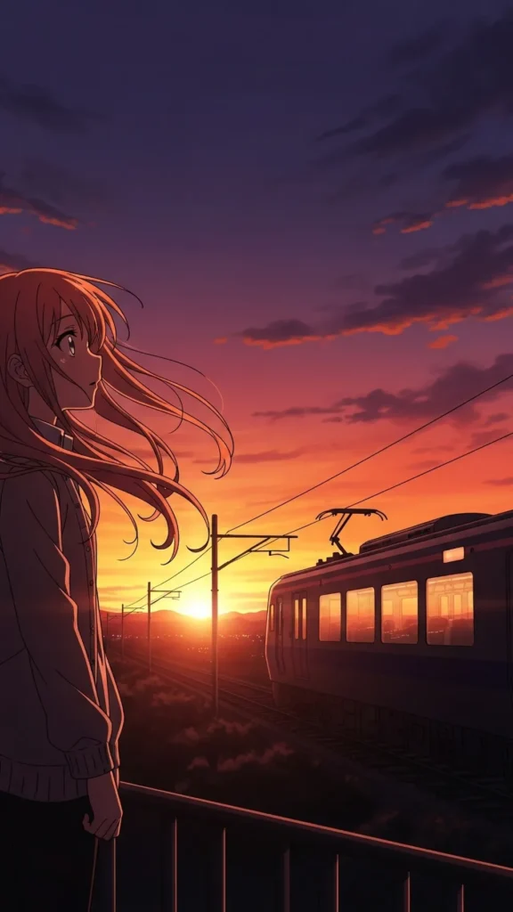 Anime Train Sunset Scenery Wallpaper