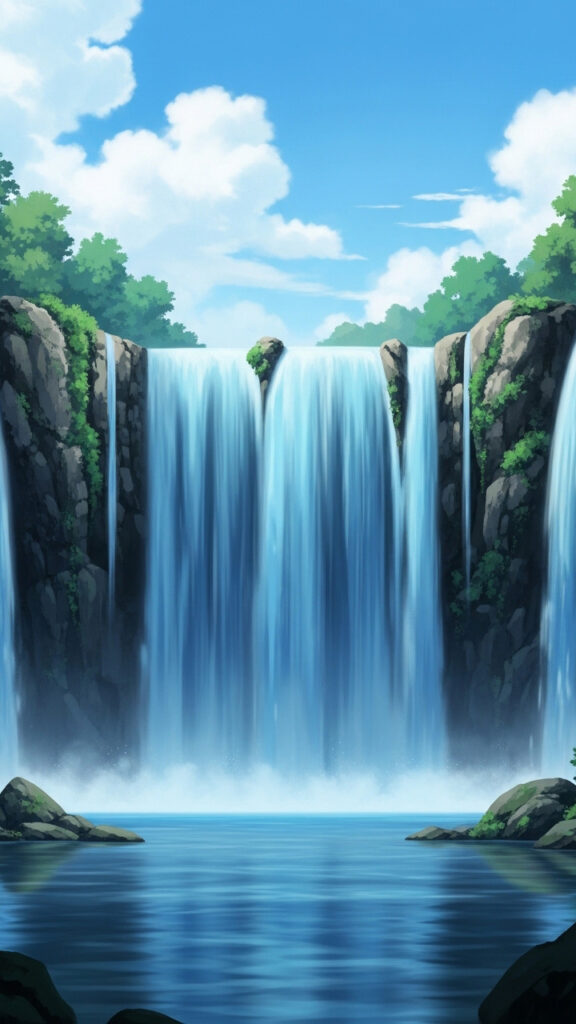 Anime Waterfall Nature Scenery Wallpaper